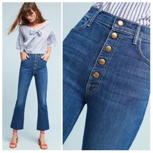 Mother Denim Hustler Snap Down Ankle Fray Jeans Medium Kitty Baddie Quiet Luxury